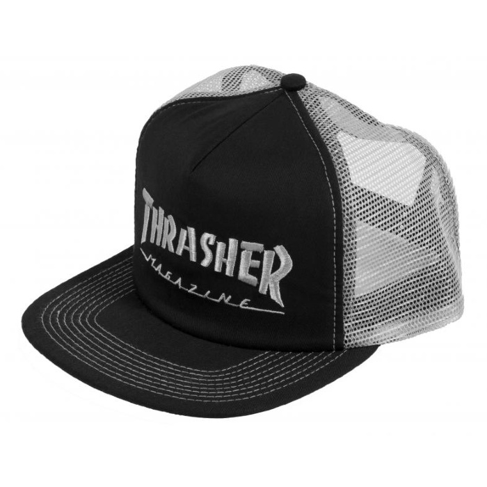 Thrasher Magazine - Logo Embroidered - Mesh Trucker Cap - Black/Grey