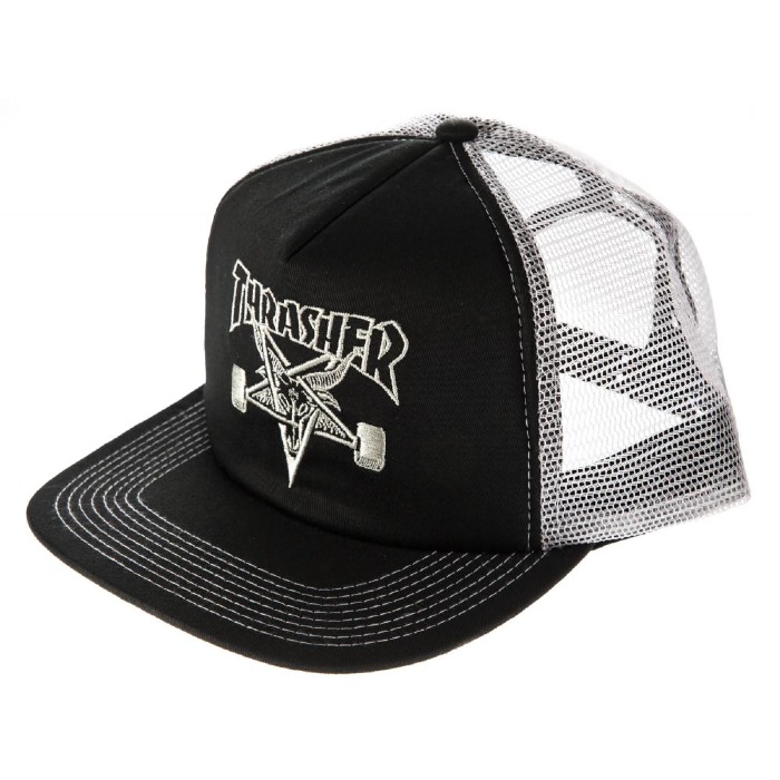 Thrasher Magazine - SK8 Goat Embroidered - Mesh Trucker Cap - Black/Grey
